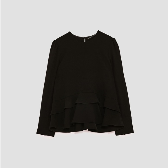 NWT Zara Black Frilled Ruffled Hem Blouse Top - Picture 5 of 8